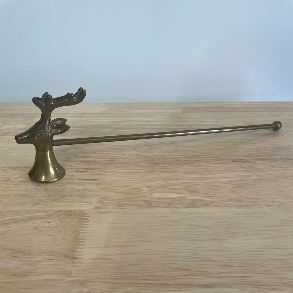 Vintage Brass Reindeer Deer Candle Snuffer Deer 11.25” Christmas Holiday Decor